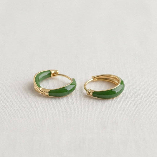 Green Enamel Mini Hoop Earrings