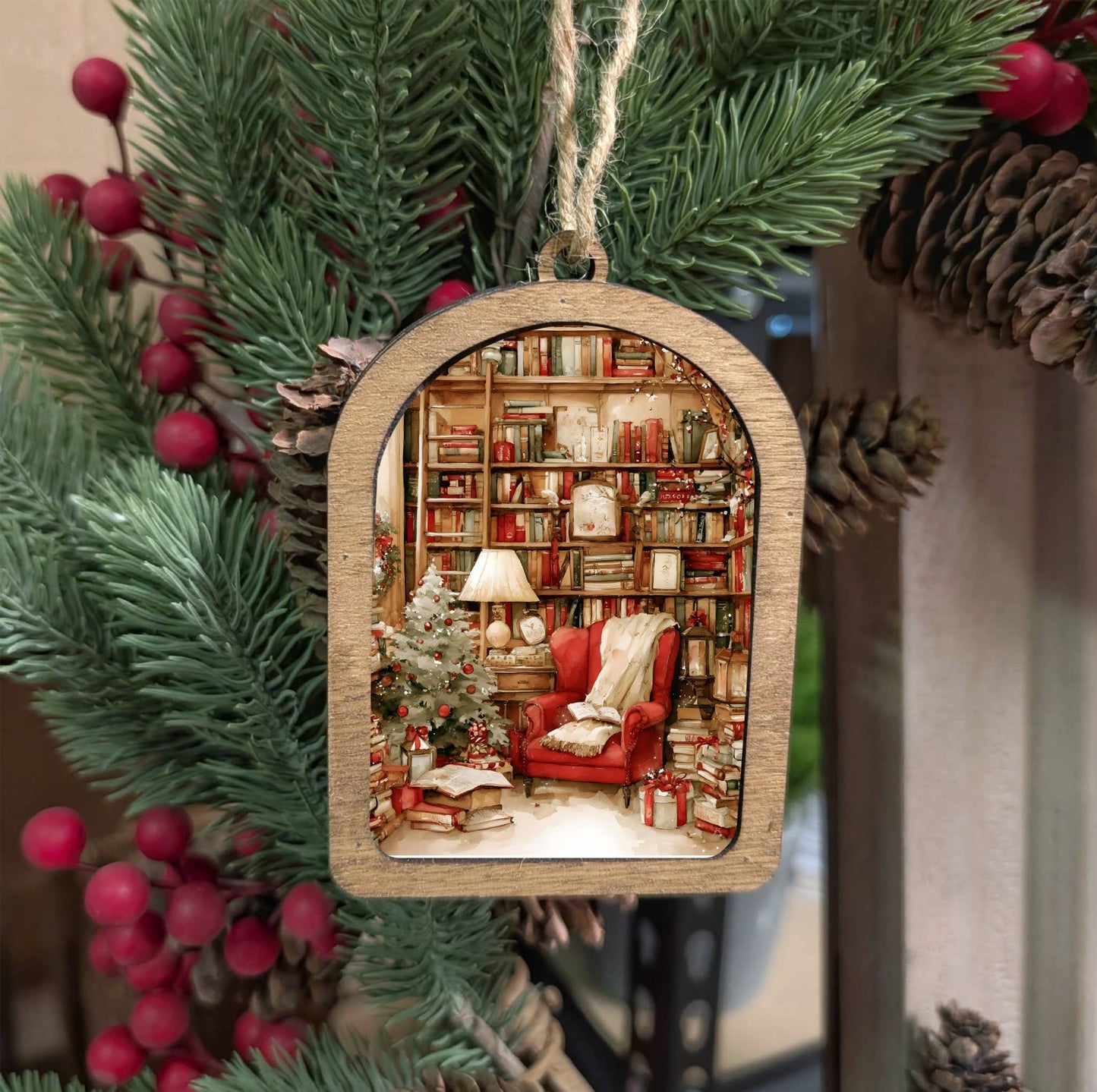 Framed Arch Ornament Cozy Christmas Reading Nook