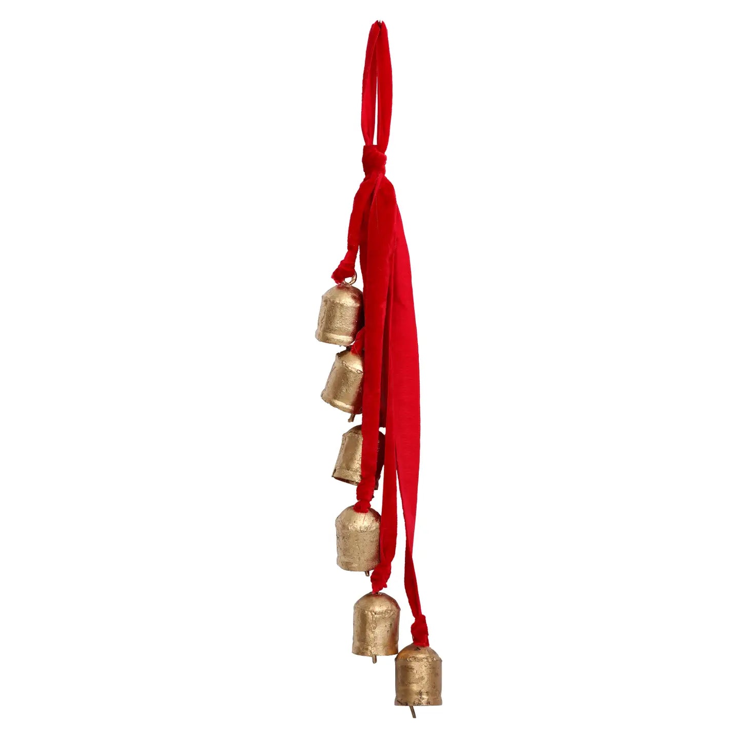 6 Gold Bells Hanging from Velvet Ribbon - Color Options