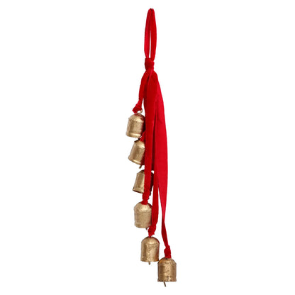 6 Gold Bells Hanging from Velvet Ribbon - Color Options
