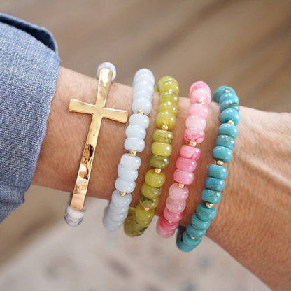 Beaded Rondelle Acrylic Cross Bracelet