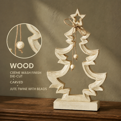 Everwhim Distressed Cream Wooden Christmas Tree - 2 Sizes