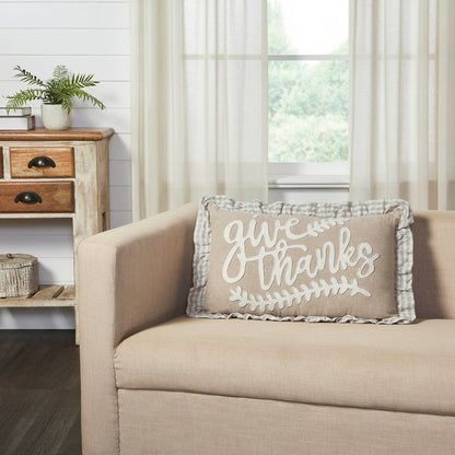 Give Thanks Gingham Ruffled Applique Throw Pillow - 22" x 14"