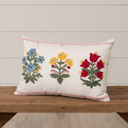 Garden Blooms Embroidered Lumbar Throw Pillow