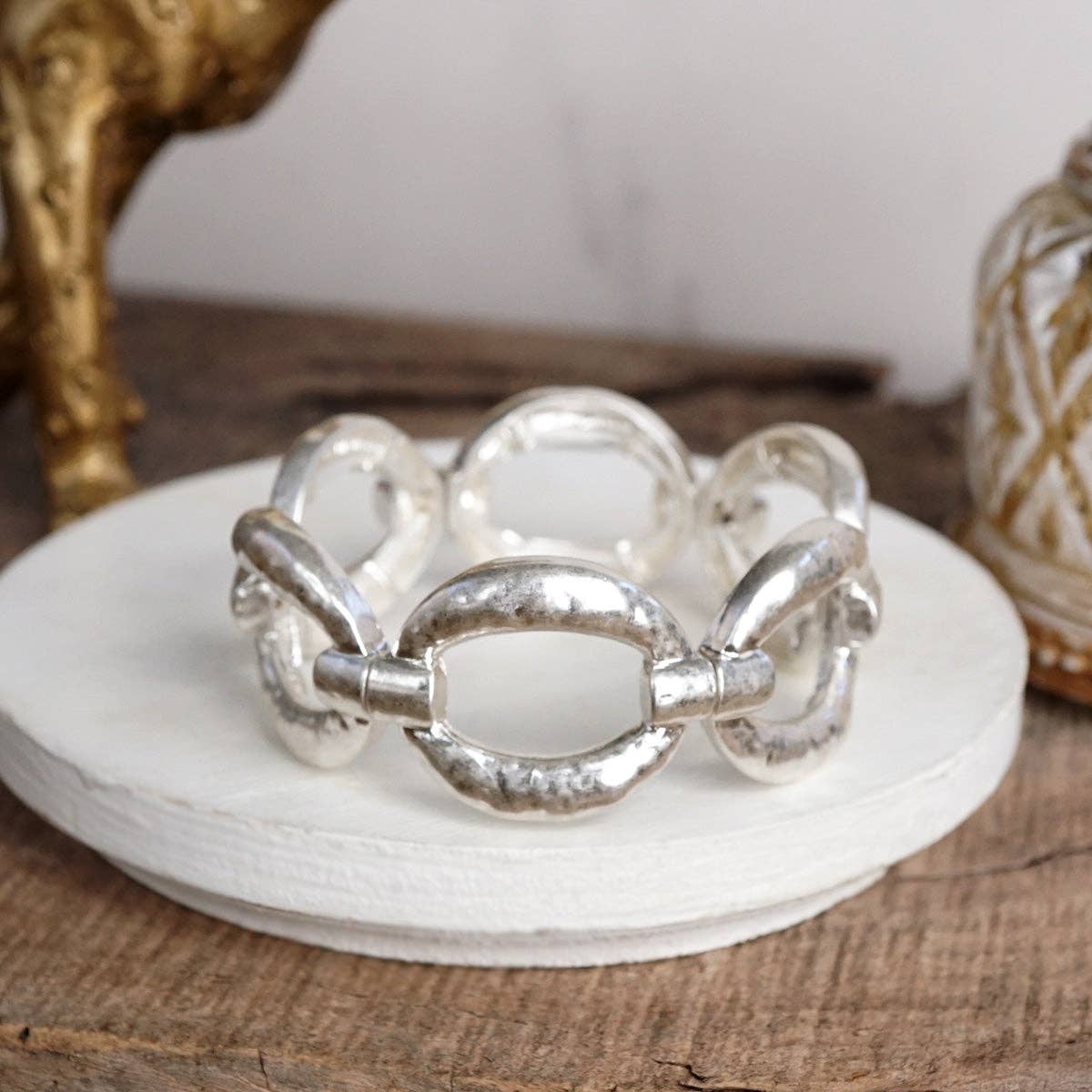 Sunlit Orbit Chunky Hammered Link Stretch Bracelet
