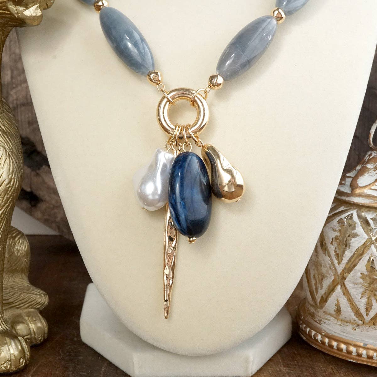 Sculpted Harmony Bold Beaded Cluster Pendant Necklace