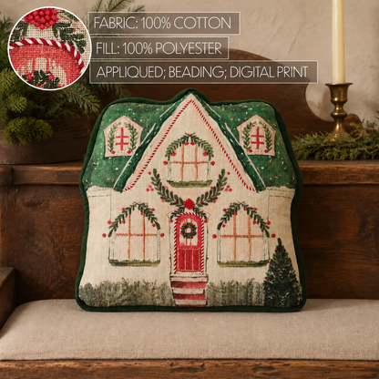 Christmas Cottage Shaped Throw Pillow - 14" x 14"