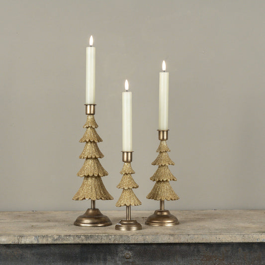 Gold Christmas Tree Taper Candle Holder - 3 Sizes Holds one inch taper