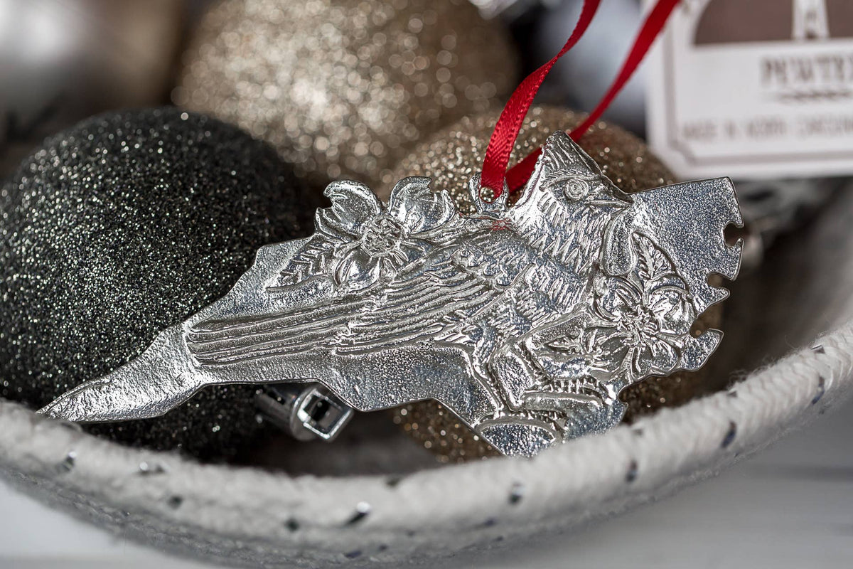 North Carolina Pewter Ornament - Cardinal & Dogwood