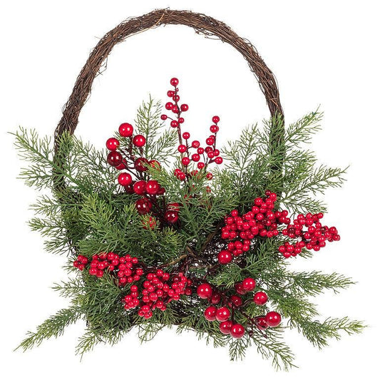 Wall Basket Decor with Pine & Berries