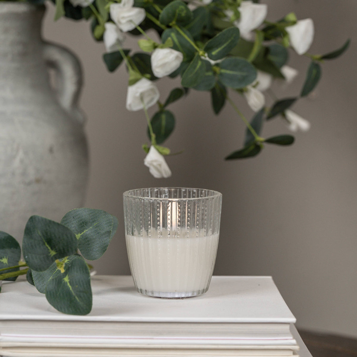 Clear Beaded Glass LED Timer Candle