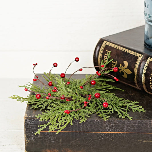 Evergreen Soft Touch Cedar with Mixed Red Berries Taper Candle Ring