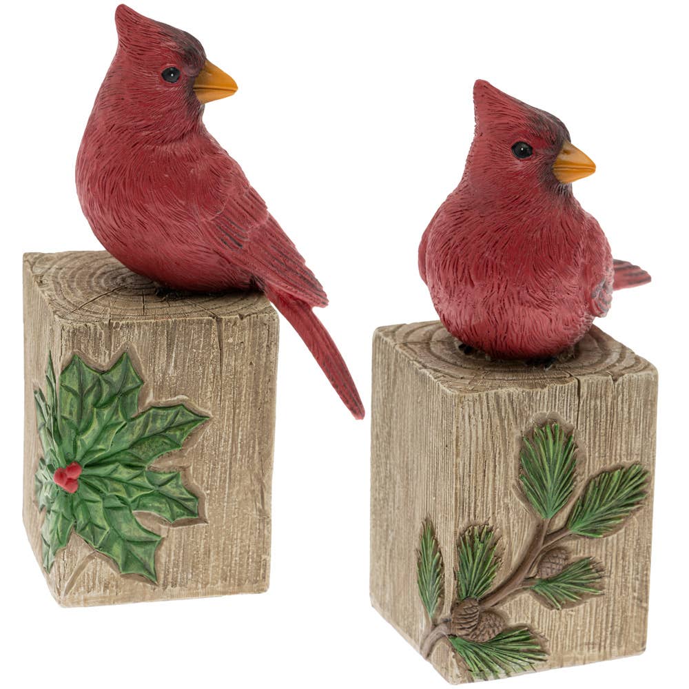 Resin Cardinal On Wood Like Post - 2 Styles