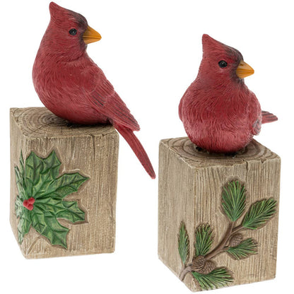 Resin Cardinal On Wood Like Post - 2 Styles