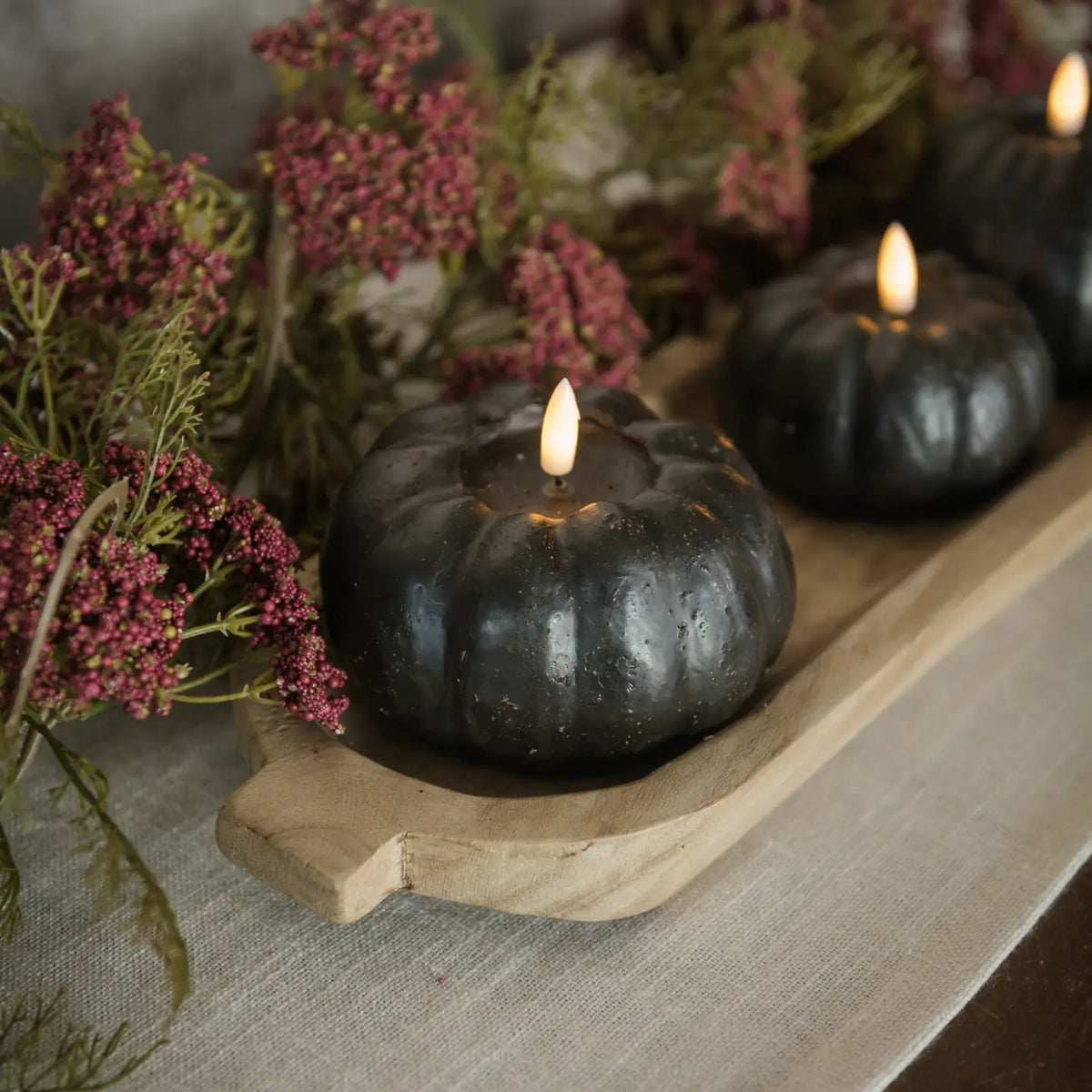 Black Flameless Pumpkin Shaped Candle - Size Options