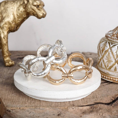 Sunlit Orbit Chunky Hammered Link Stretch Bracelet