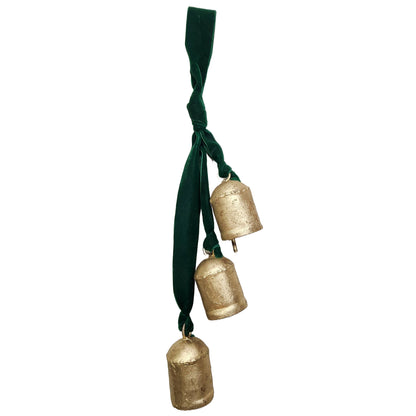 3 Gold Bells Hanging from Velvet Ribbon - Color Options