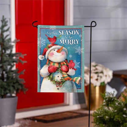 Season to be Merry Snowman Burlap Garden Flag