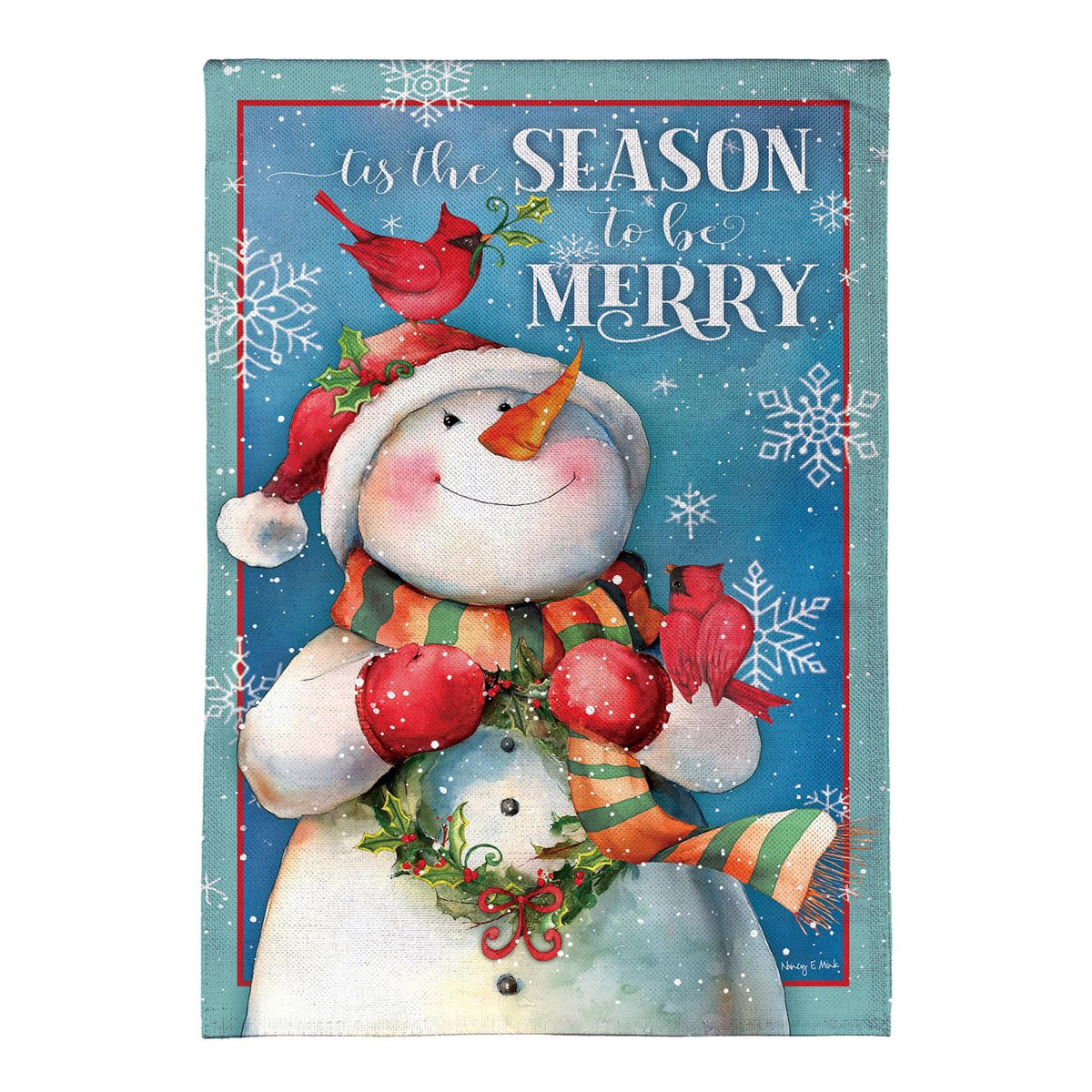 Season to be Merry Snowman Burlap Garden Flag