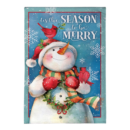 Season to be Merry Snowman Burlap Garden Flag