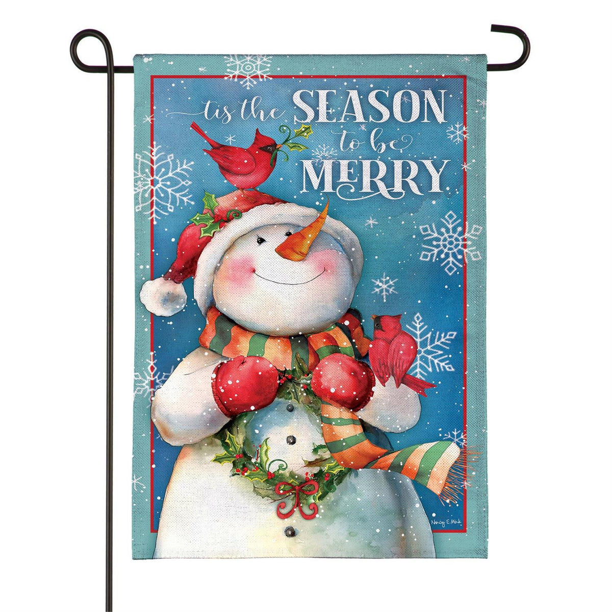 Season to be Merry Snowman Burlap Garden Flag