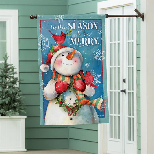 Season to be Merry Snowman Burlap House Flag
