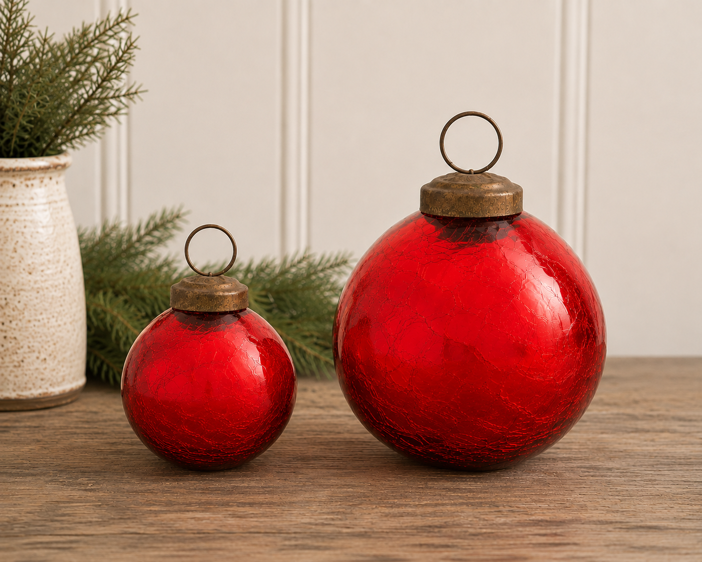 Red Crackle Glass Ball Ornament - 2 Sizes
