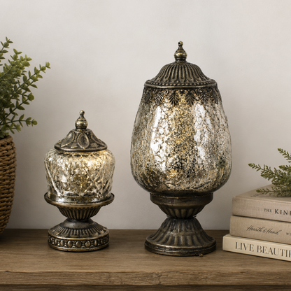 Mercury Glass Lighted Pedestal - Two Size Options