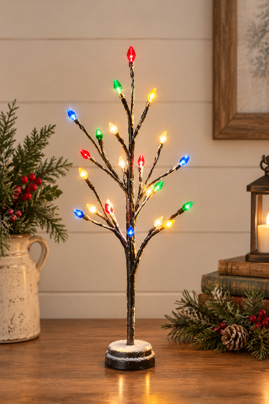 Snowy LED Multicolor Lighted Christmas Tree with Timer - Battery Operated