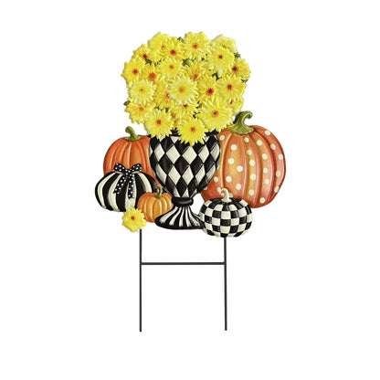 Harlequin Mums Metal Yard Art Garden Stake