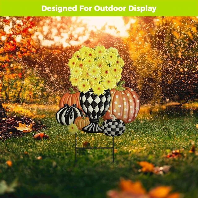 Harlequin Mums Metal Yard Art Garden Stake