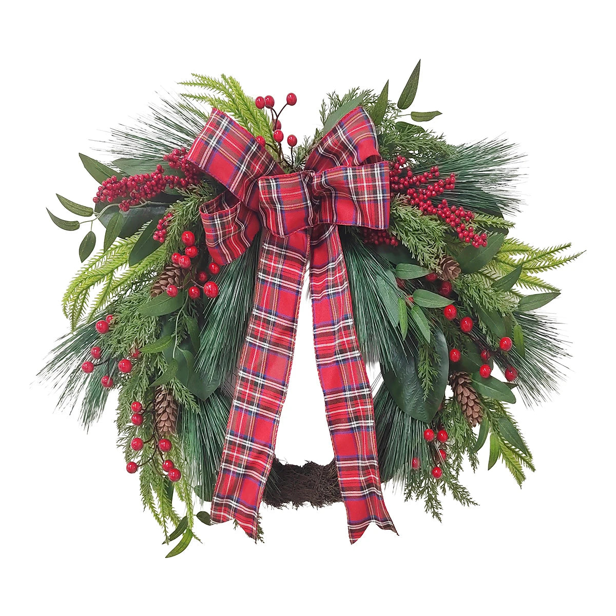 Holly Berry and Bow Christmas Wreath