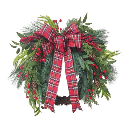Holly Berry and Bow Christmas Wreath