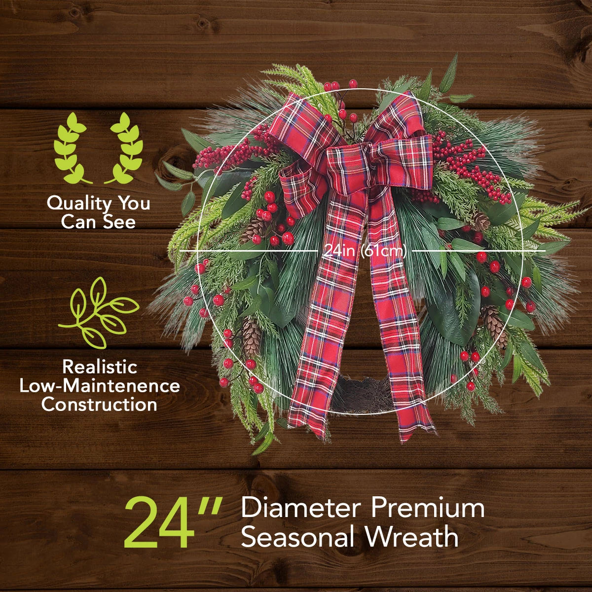 Holly Berry and Bow Christmas Wreath