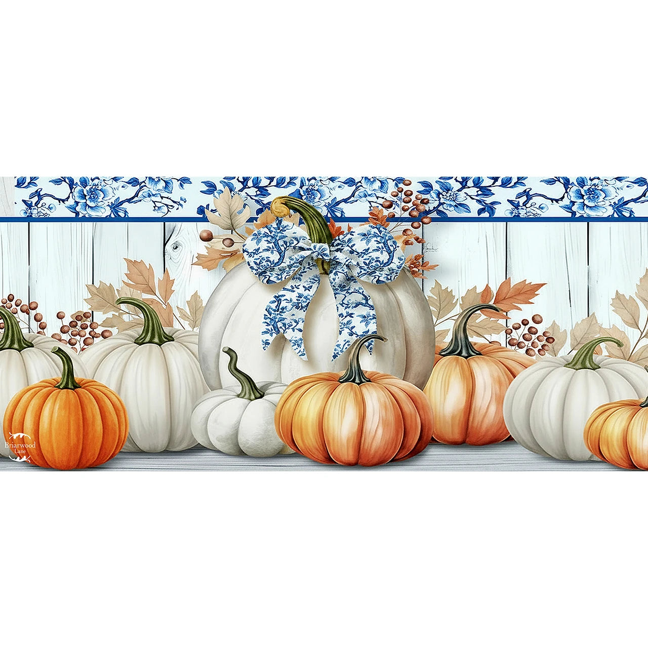 Blue and White Pumpkin Mini Mat - Fits Sassafras Doormat Base Tray