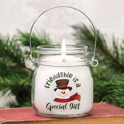 Friendship is a Special Gift Peppermint Scented Snowman Theme Jar Candle