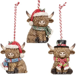 Holiday Highland Cow Ornament - 3 Options