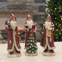 Resin Glittered Father Christmas Santa Statuary 8.5" - 3 Options
