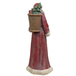 Resin Father Christmas Santa With Walking Stick and Basket