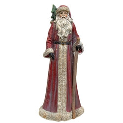 Resin Father Christmas Santa With Walking Stick and Basket