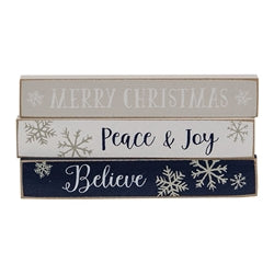 Snowflake Mini Stick Sign - 3 Options, Merry Christmas, Believe or Peace & Joy