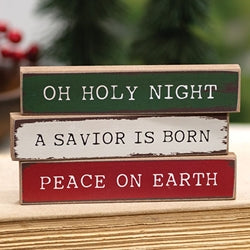 Oh Holy Night Christmas Themed Mini Block Sign - Wooden