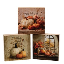Fall Blessings Decorative Wooden Block Sign - 3 Options