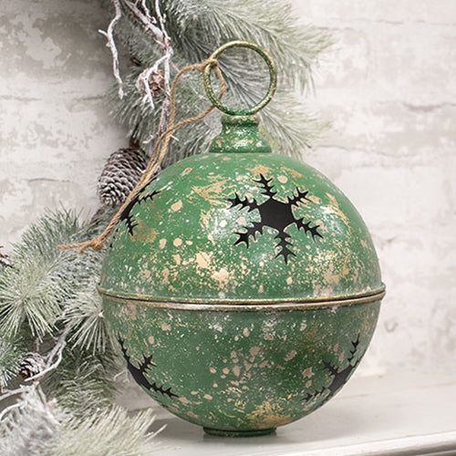 Green Gleaming Distressed Metal Snowflake Jingle Bell - 3 Sizes