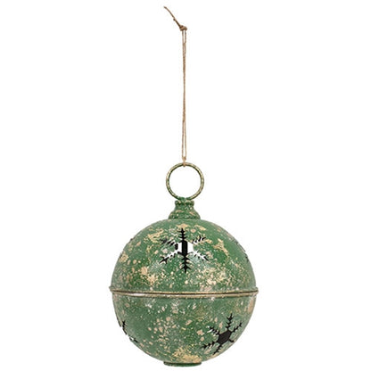 Green Gleaming Distressed Metal Snowflake Jingle Bell - 3 Sizes