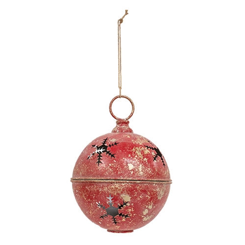 Red Gleaming Distressed Metal Snowflake Jingle Bell - 3 Sizes