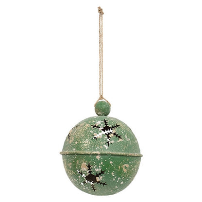 Green Gleaming Distressed Metal Snowflake Jingle Bell - 3 Sizes