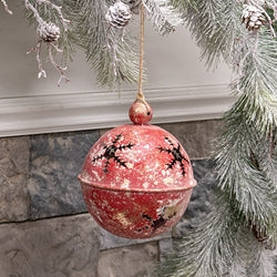 Red Gleaming Distressed Metal Snowflake Jingle Bell - 3 Sizes
