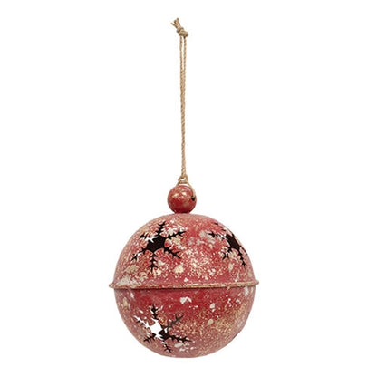 Red Gleaming Distressed Metal Snowflake Jingle Bell - 3 Sizes
