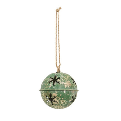 Green Gleaming Distressed Metal Snowflake Jingle Bell - 3 Sizes